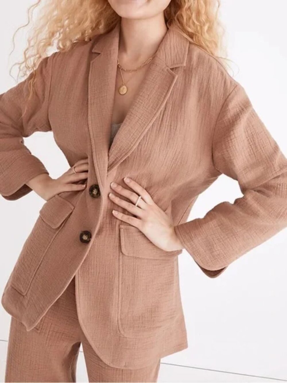 Madewell Larsen Blazer Jacket Women's Small Faded Earth Cotton Linen Gauze NE403